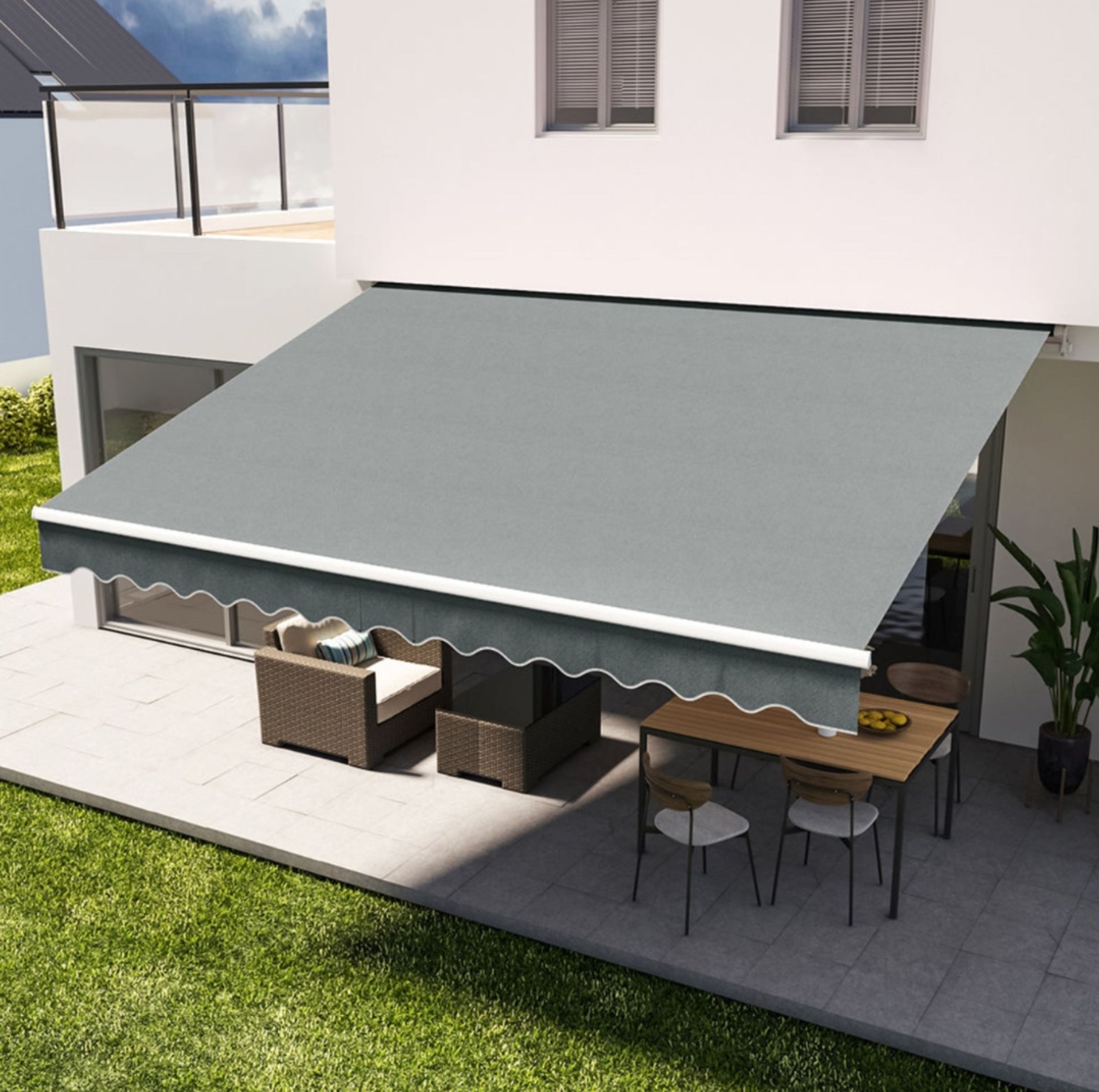 Brand New Retractable Patio Awning - Manual Shelter - Grey 3m x 3.5m RRP £249