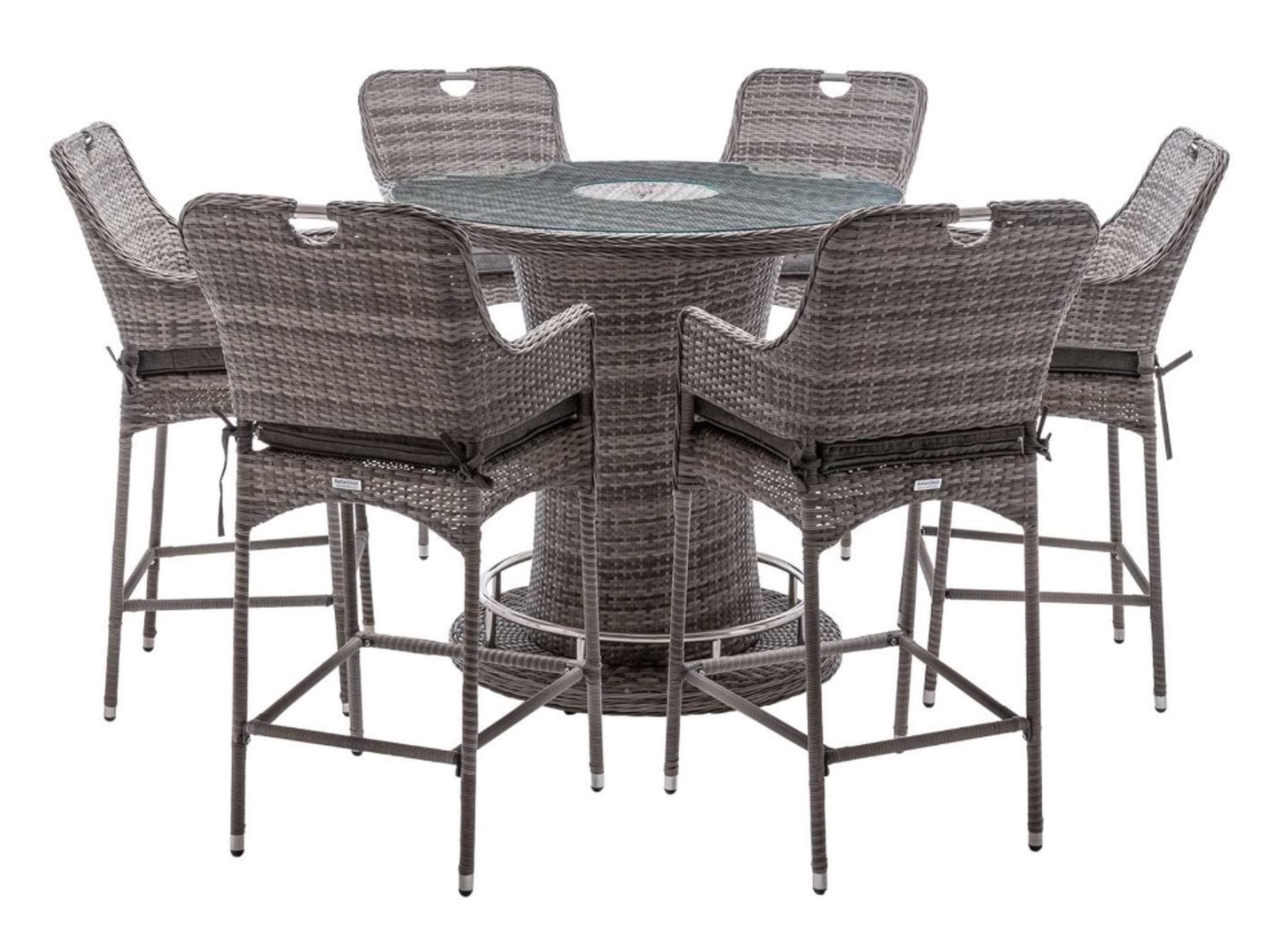 Brand New Rattan Garden Bar Set with 6 Stools in Grey RRP £2,499