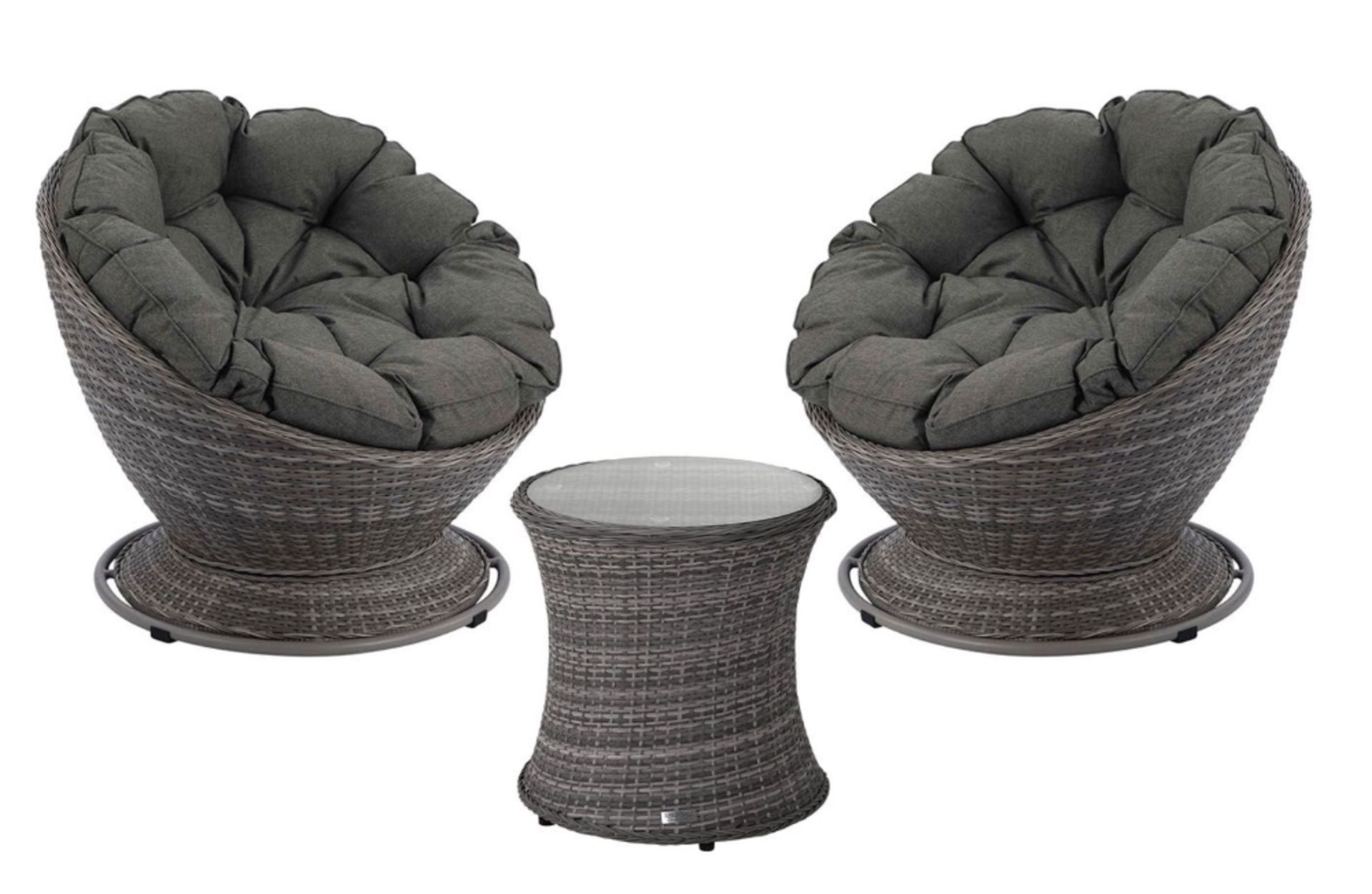 Brand New Rattan Garden Swivel Chair Set in Grey RRP £1,199