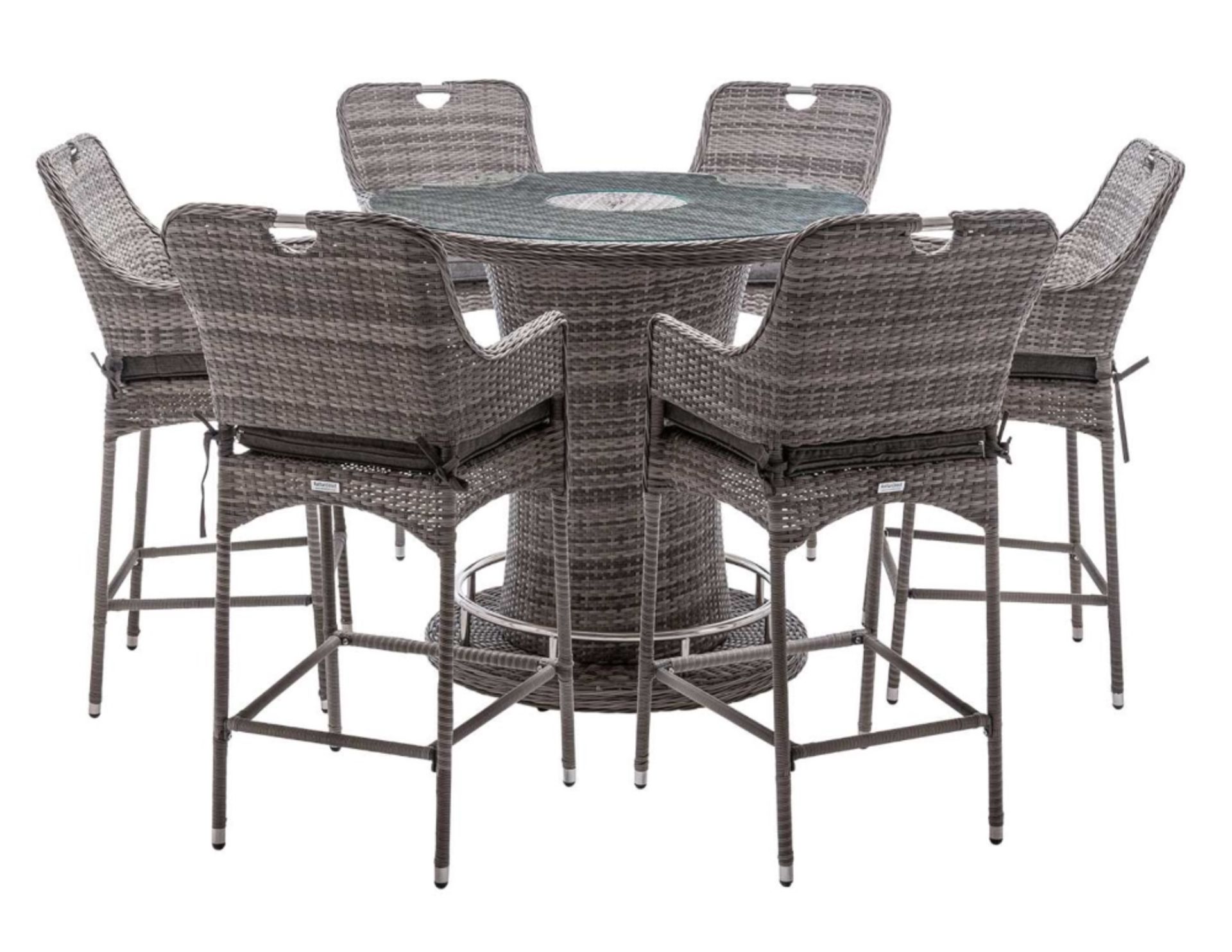 Brand New Rattan Garden Bar Set with 6 Stools in Grey . RRP £2,599