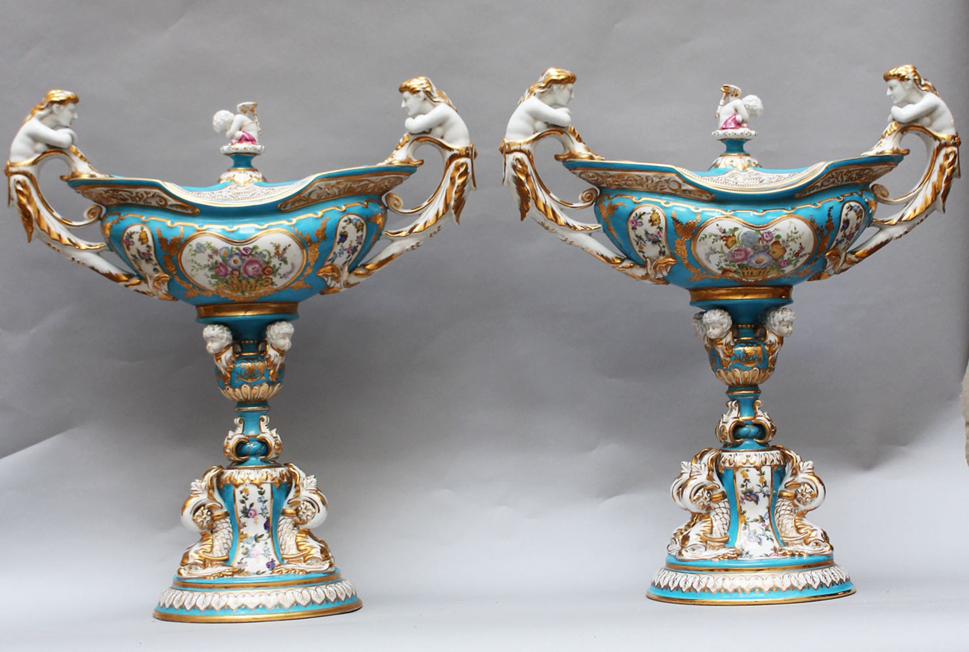 Pair of large porcelain centre pieces