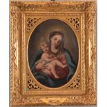 Maestro del XVIII secolo. "Madonna con bambino". Olio su tela. Cm 27,5x20,5
