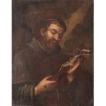 Maestro del XVIII secolo. "S. Francesco". Olio su tela. Cm 63x49.