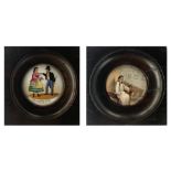 Lotto composto da due miniature con scene di genere su porcellana. Germania/Austria, XIX secolo.