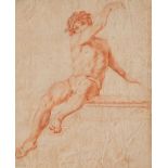 Scuola emiliana XVII secolo. "Nudo maschile". Disegno a sanguigna su carta. Cm 22,5x19.