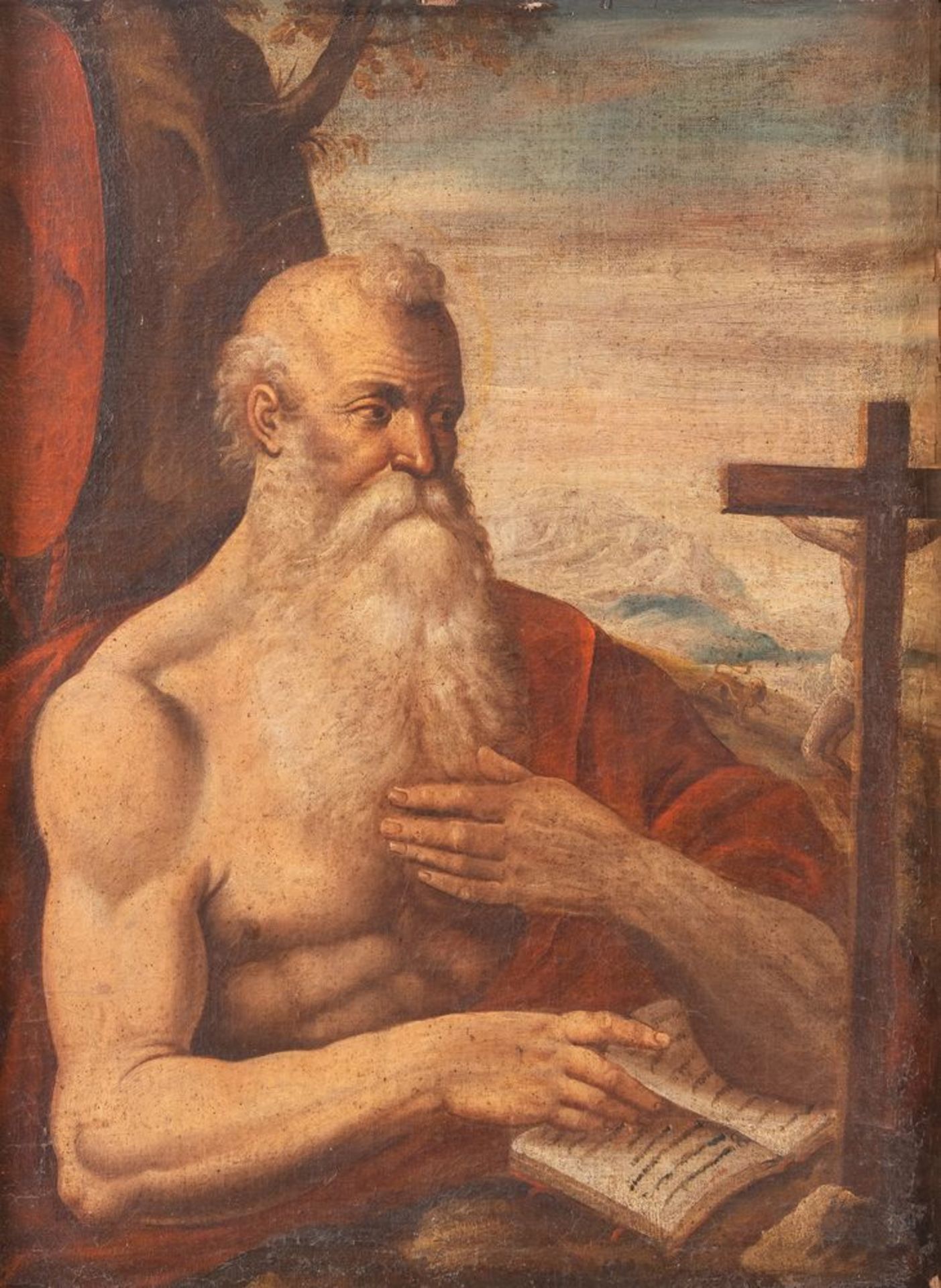 Maestro degli inizi del XVII secolo. â€œSan Girolamoâ€. Olio su tela. Cm 83,5x54,5.