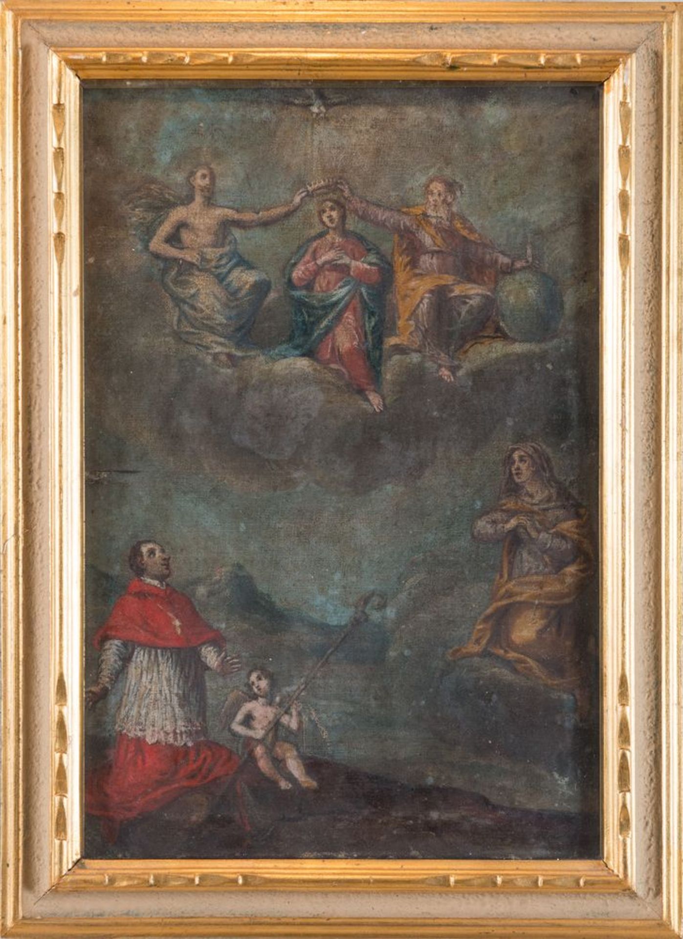 Maestro del XVIII secolo. â€œMadonna in gloria con santo e angeliâ€. Olio su tela. Cm 35x25. ( - Bild 3 aus 3