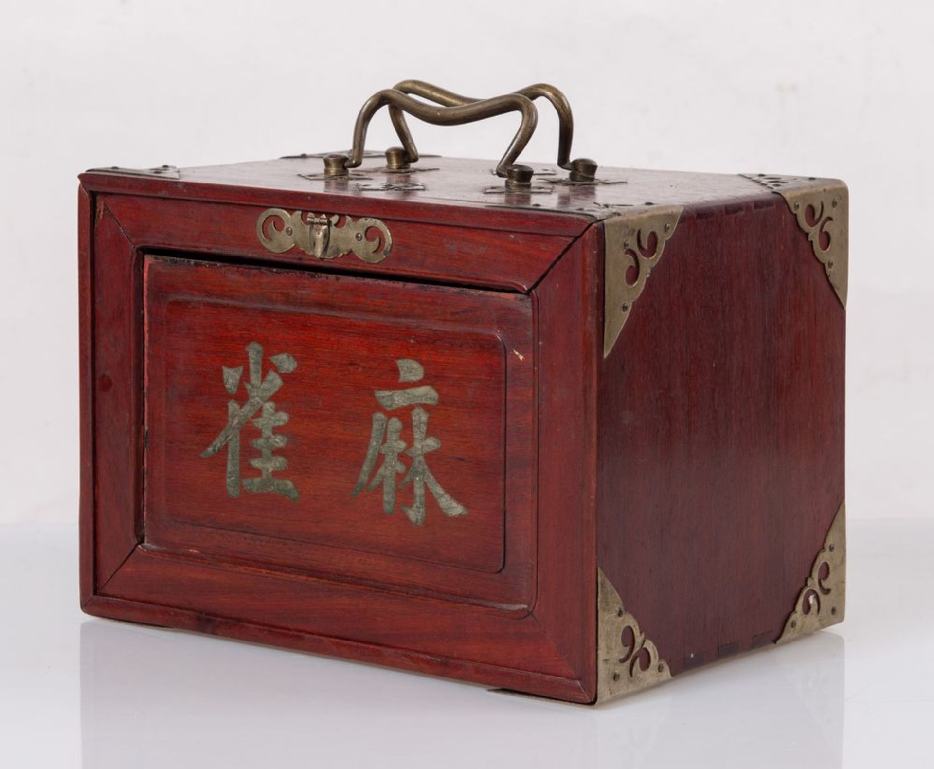 Scatola contenente gioco del MAH JONG in legno con applicazioni in bronzo. Pedine in legno di bamboo - Bild 5 aus 5