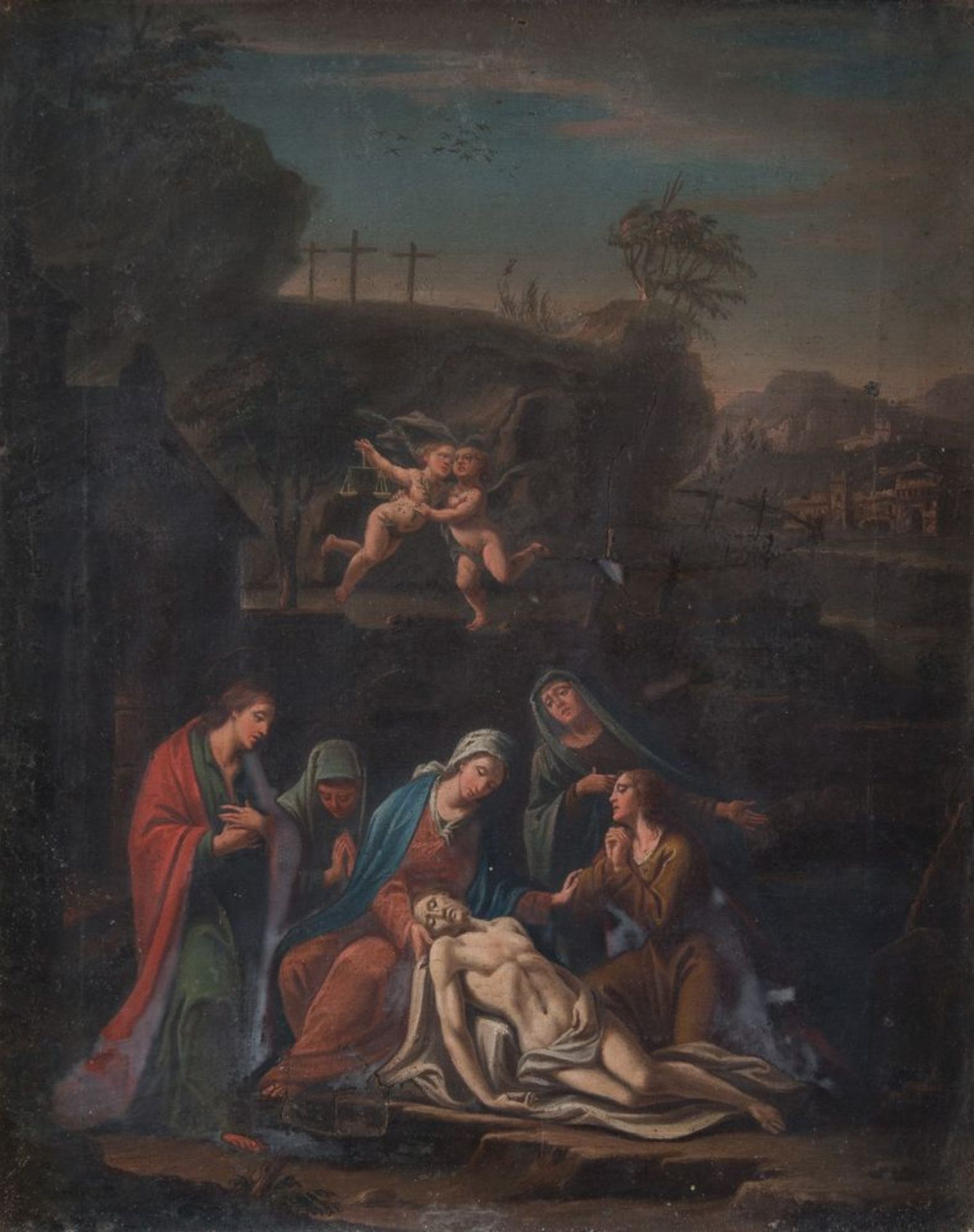 Maestro bolognese del XVIII secolo. â€œPietÃ â€. Olio su tela. Cm 52,5x42,3.