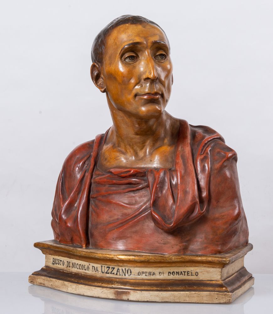 NICCOLÃ’ DA UZZANO (Firenze1359 - 1431) Busto in terracotta, copia da Donatello. XX secolo