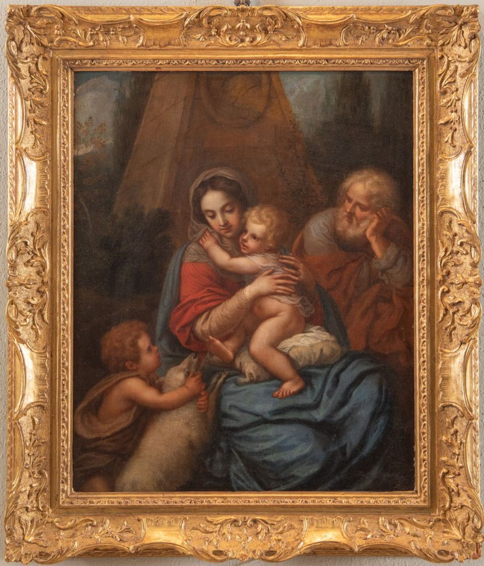 Maestro francese della fine del XVII secolo. "Sacra famiglia". Olio su tela. Cm 47x38. - Image 3 of 3