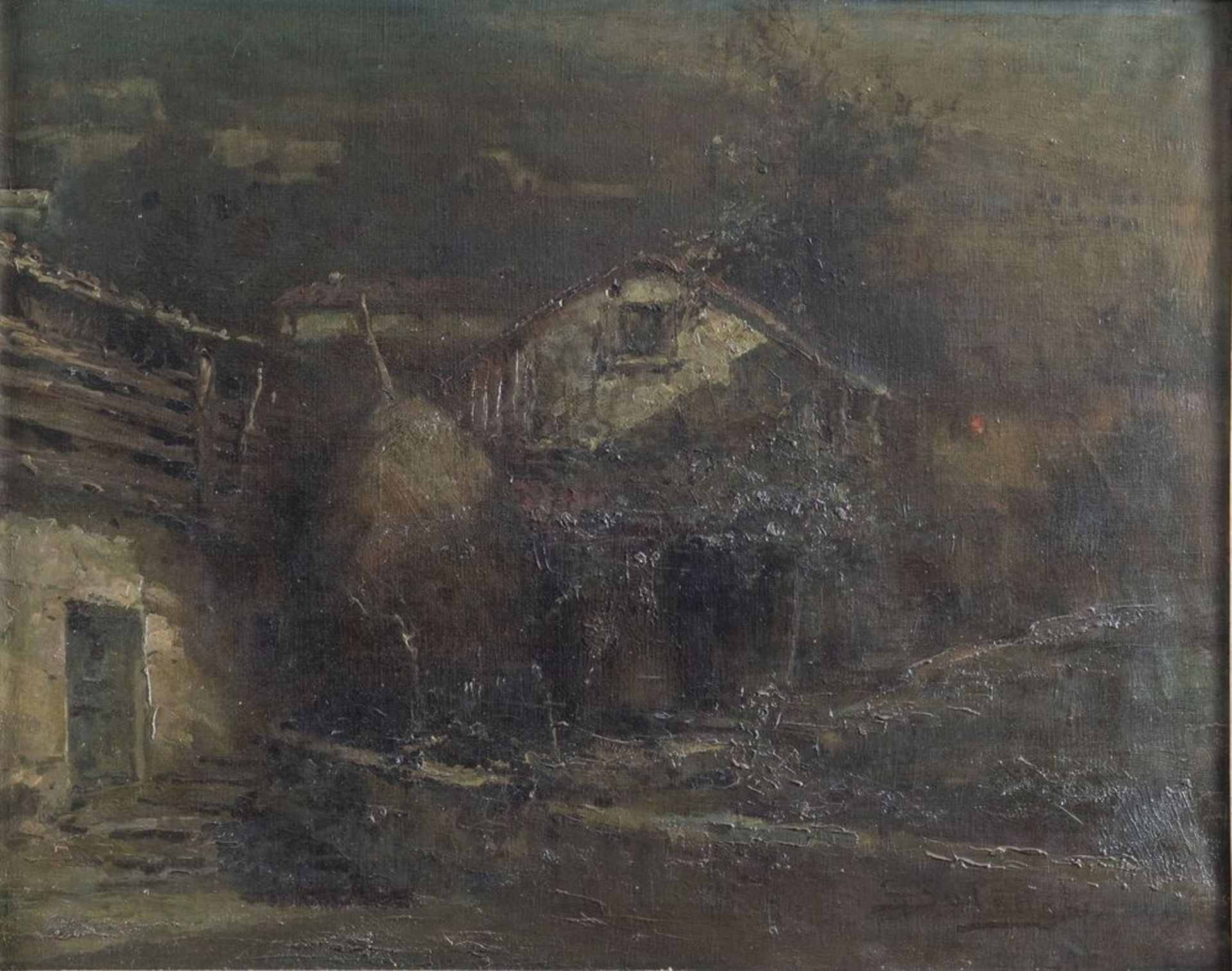 GIUSEPPE SOLENGHI (Milano 1879 - Cernobbio 1944) "Paesaggio con case", 1919. Olio su tela. Cm