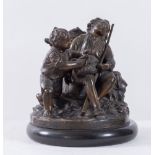 CYPRIEN FRANCOIS VENOT (1808 - 1886) "Cacciatori". Scultura in bronzo. Cm 17x15,5x15. Opera