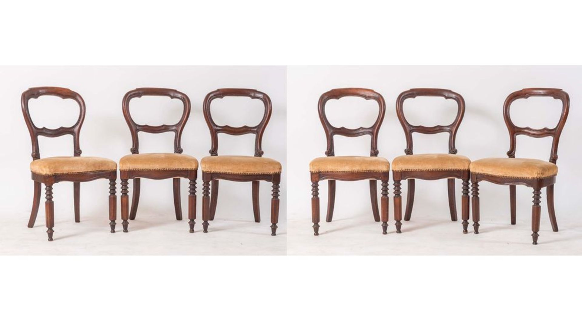 Sei sedie Luigi Filippo realizzate in massello di noce. Lombardia, seconda metÃ  del XIX secolo.