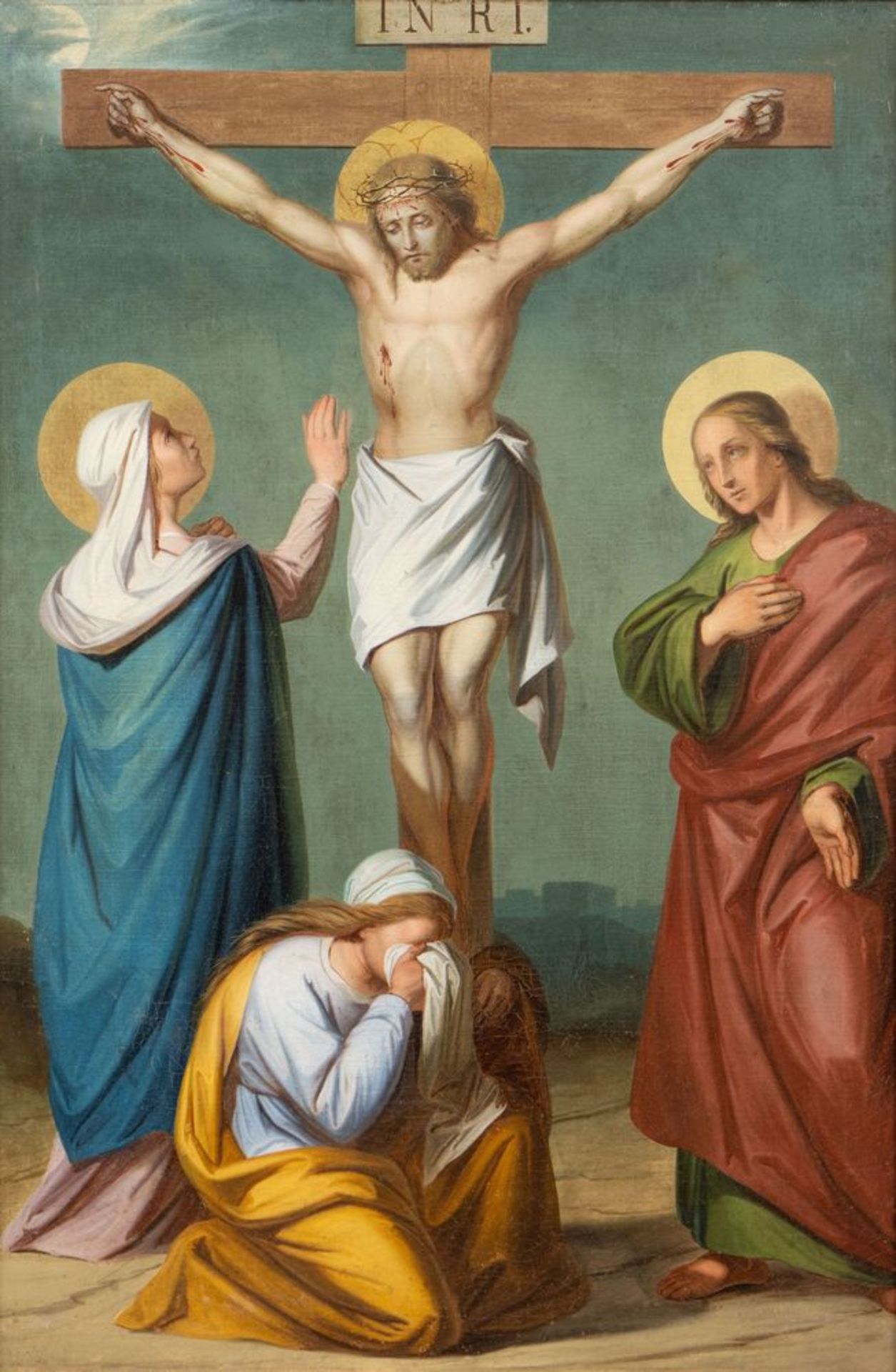 Maestro del XIX secolo. "Via Crucis". Lotto composto da quattordici oli su tela. Cm 97x65. - Bild 26 aus 29