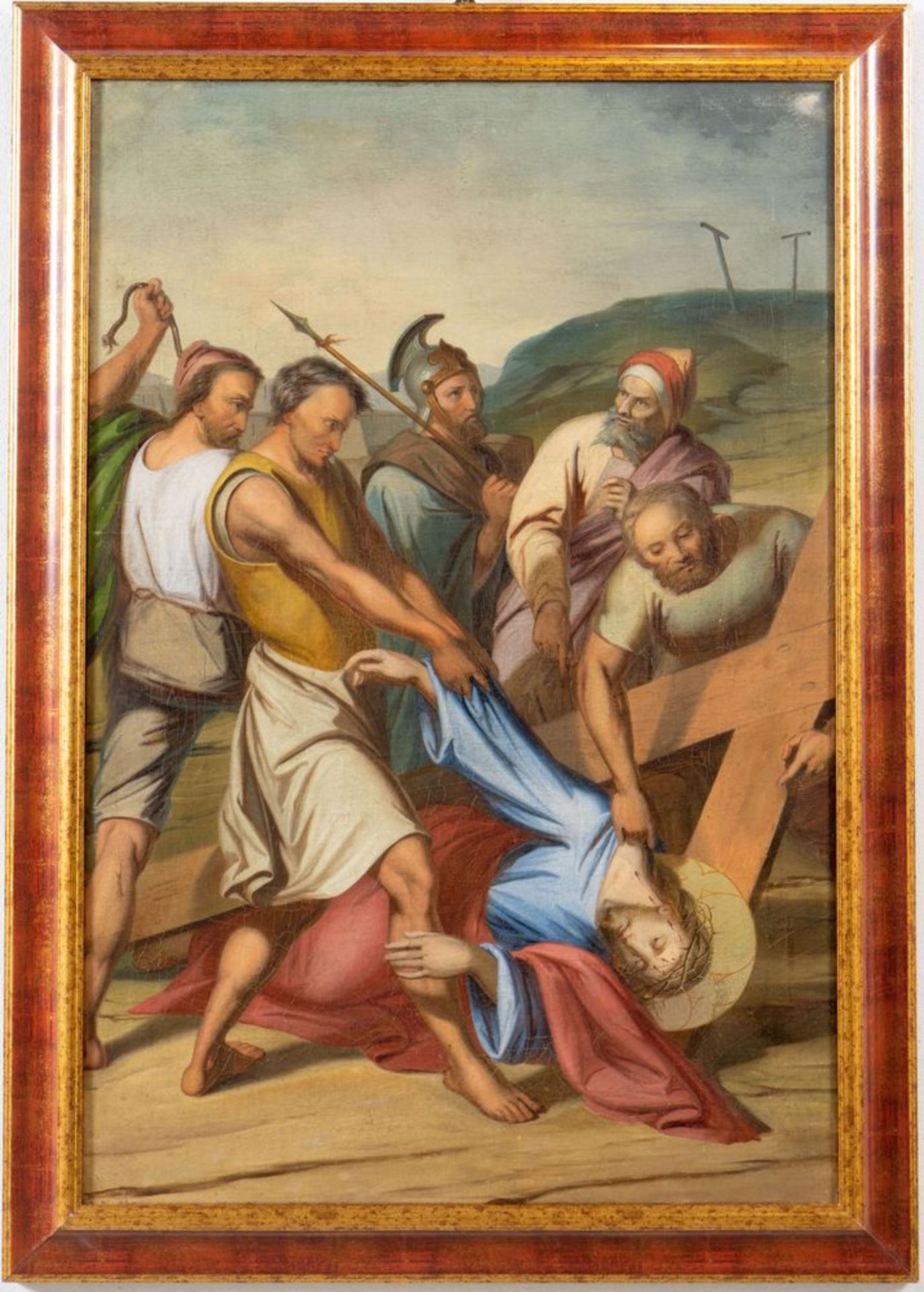 Maestro del XIX secolo. "Via Crucis". Lotto composto da quattordici oli su tela. Cm 97x65. - Bild 19 aus 29