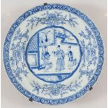 Grande vassoio in porcellana monocroma blu con peonie, salice e piano d'appoggio per vasi di varie d