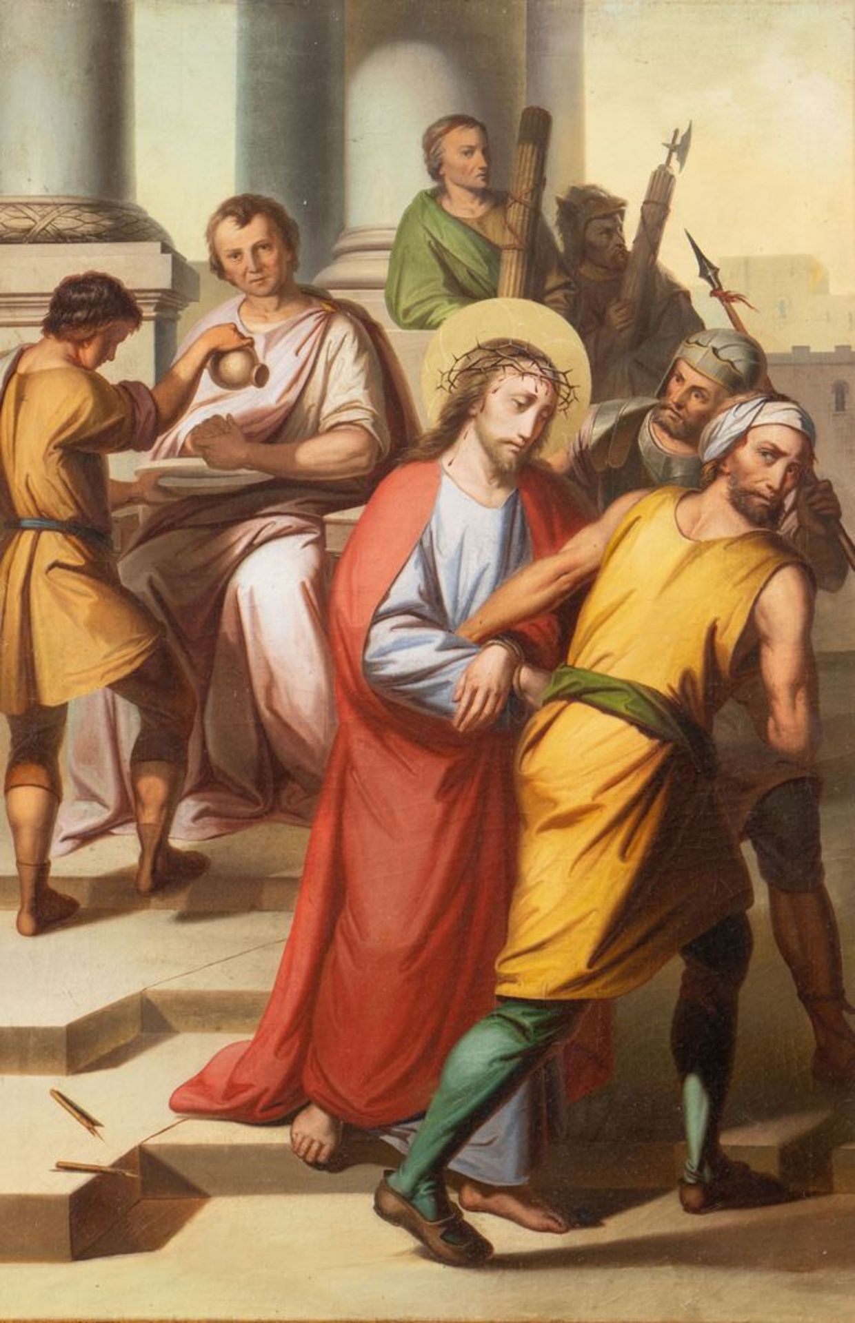 Maestro del XIX secolo. "Via Crucis". Lotto composto da quattordici oli su tela. Cm 97x65. - Bild 12 aus 29