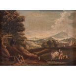 Maestro del XVIII secolo. Ã¢â‚¬Å“Paesaggio con figureÃ¢â‚¬. Olio su tela. Cm 22,5x30,5.