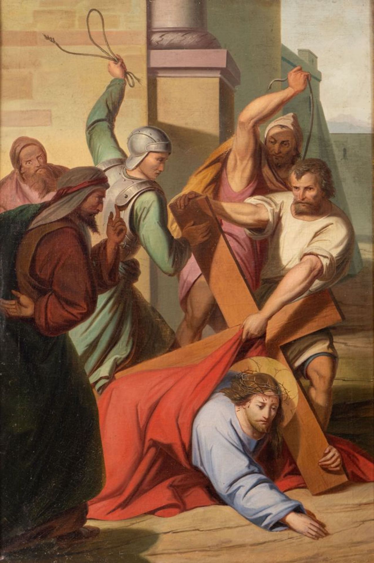 Maestro del XIX secolo. "Via Crucis". Lotto composto da quattordici oli su tela. Cm 97x65. - Bild 10 aus 29