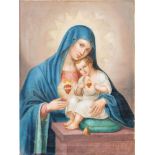 Maestro del XIX secolo. "Madonna con bambino del Sacro Cuore". Olio su tela. Cm 74x49.