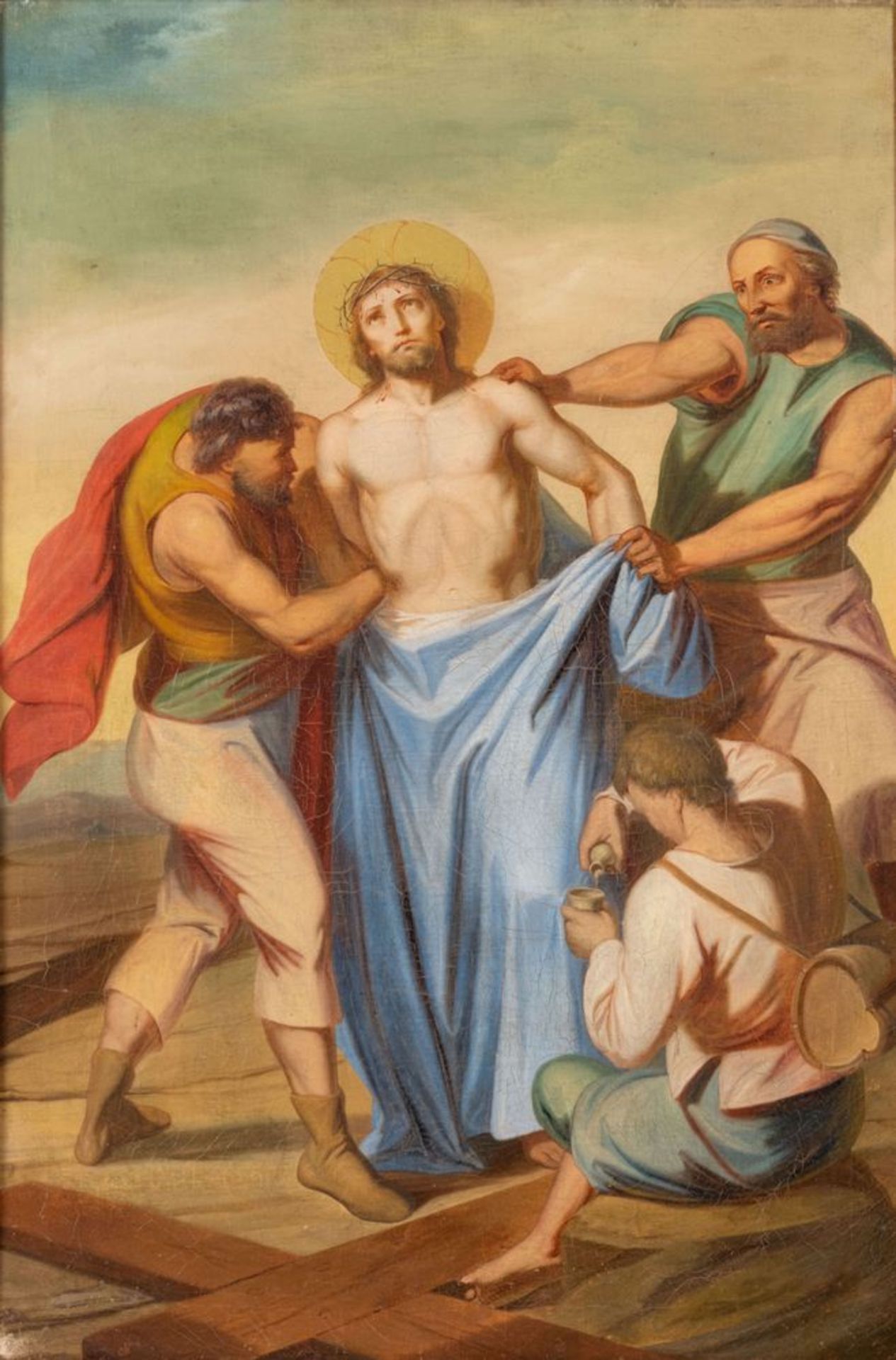Maestro del XIX secolo. "Via Crucis". Lotto composto da quattordici oli su tela. Cm 97x65. - Bild 14 aus 29
