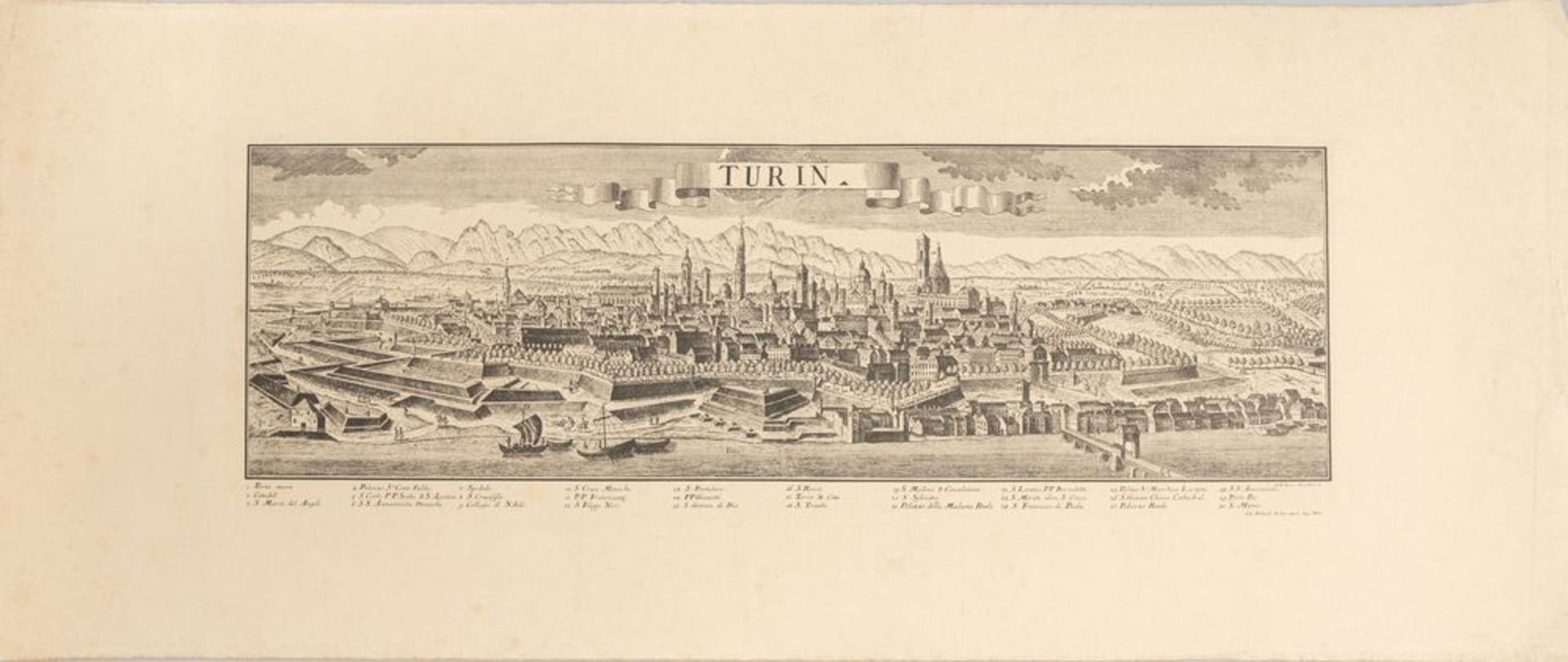 Georg Balthasar Probst (Germania, 1673 - 1748). Veduta panoramica della cittÃƒ di Torino. Stampa ant