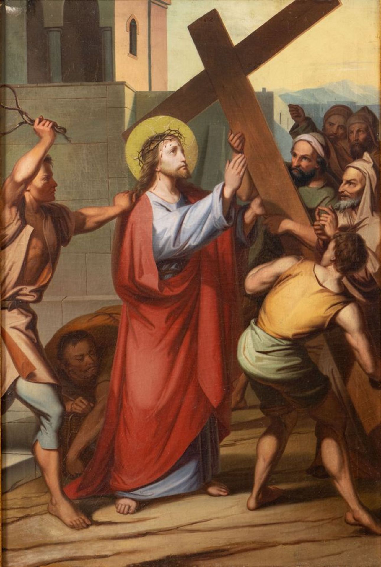 Maestro del XIX secolo. "Via Crucis". Lotto composto da quattordici oli su tela. Cm 97x65. - Bild 6 aus 29