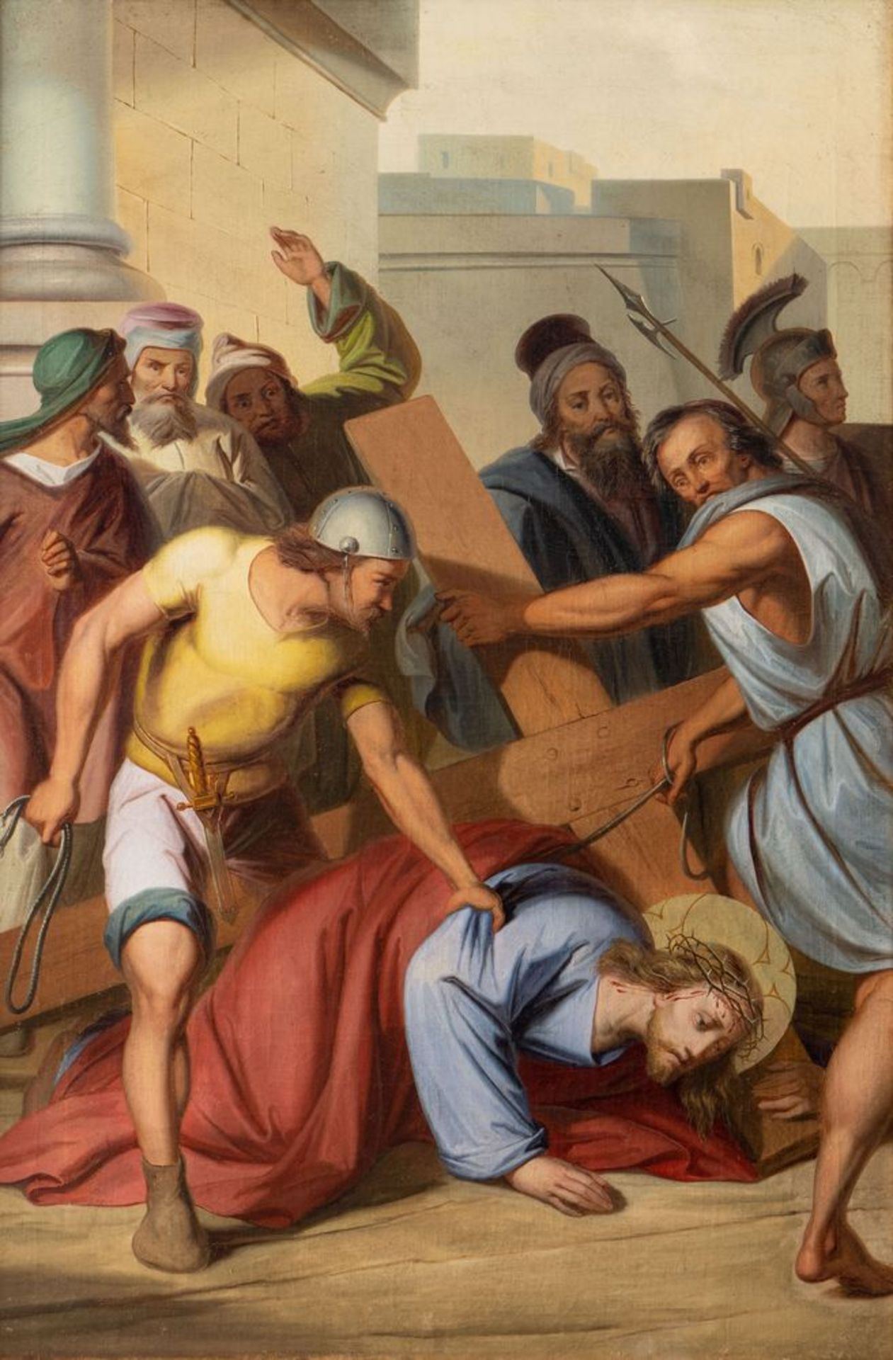 Maestro del XIX secolo. "Via Crucis". Lotto composto da quattordici oli su tela. Cm 97x65. - Bild 8 aus 29
