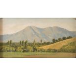CORIOLANO VIGHI (Firenze 1852 - Bologna 1905). "Paesaggio marchigiano". Olio su faesite. Cm 28x51. A