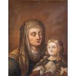 Maestro del XVII secolo "Madonna con ritratto di bambina". Olio su tela. Cm 46x38.