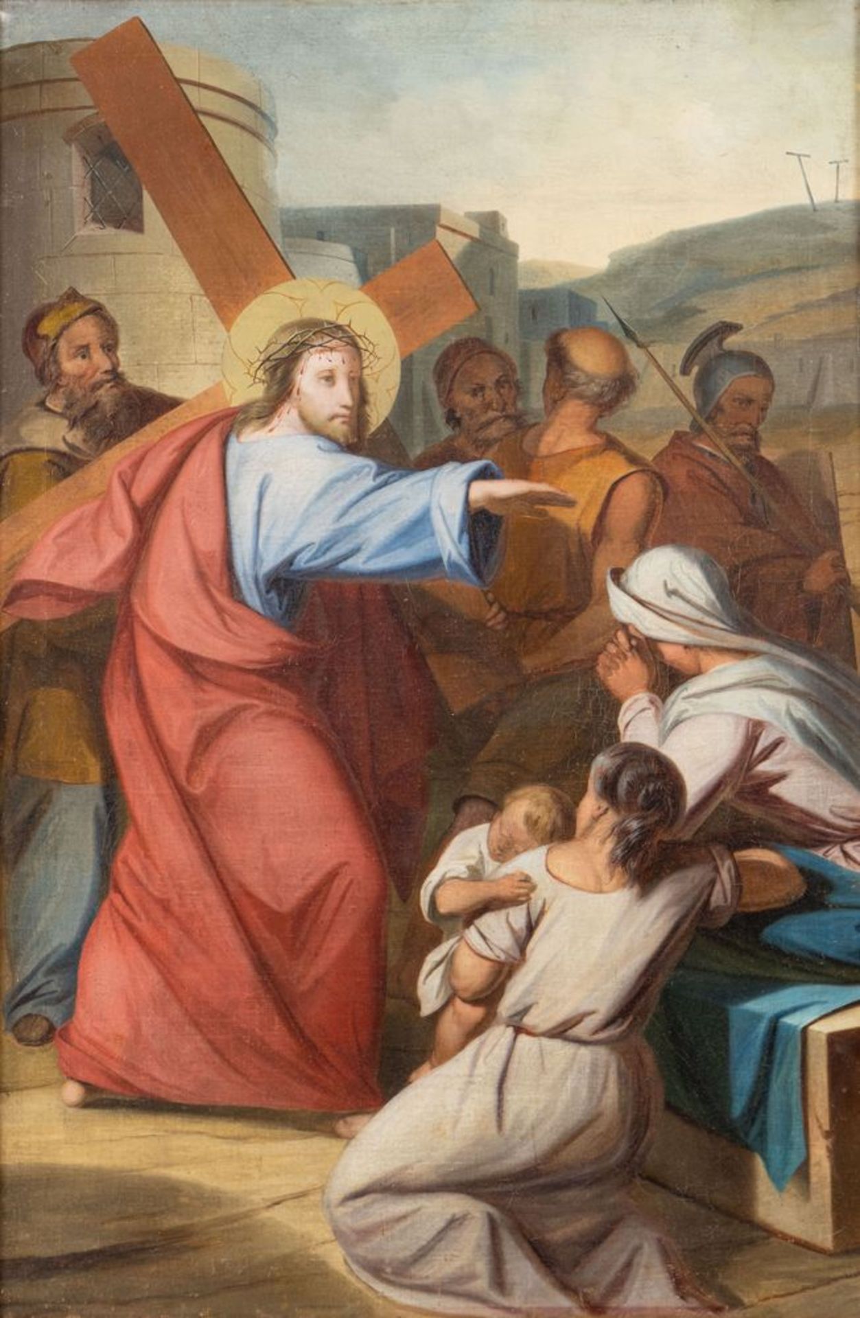 Maestro del XIX secolo. "Via Crucis". Lotto composto da quattordici oli su tela. Cm 97x65. - Bild 20 aus 29
