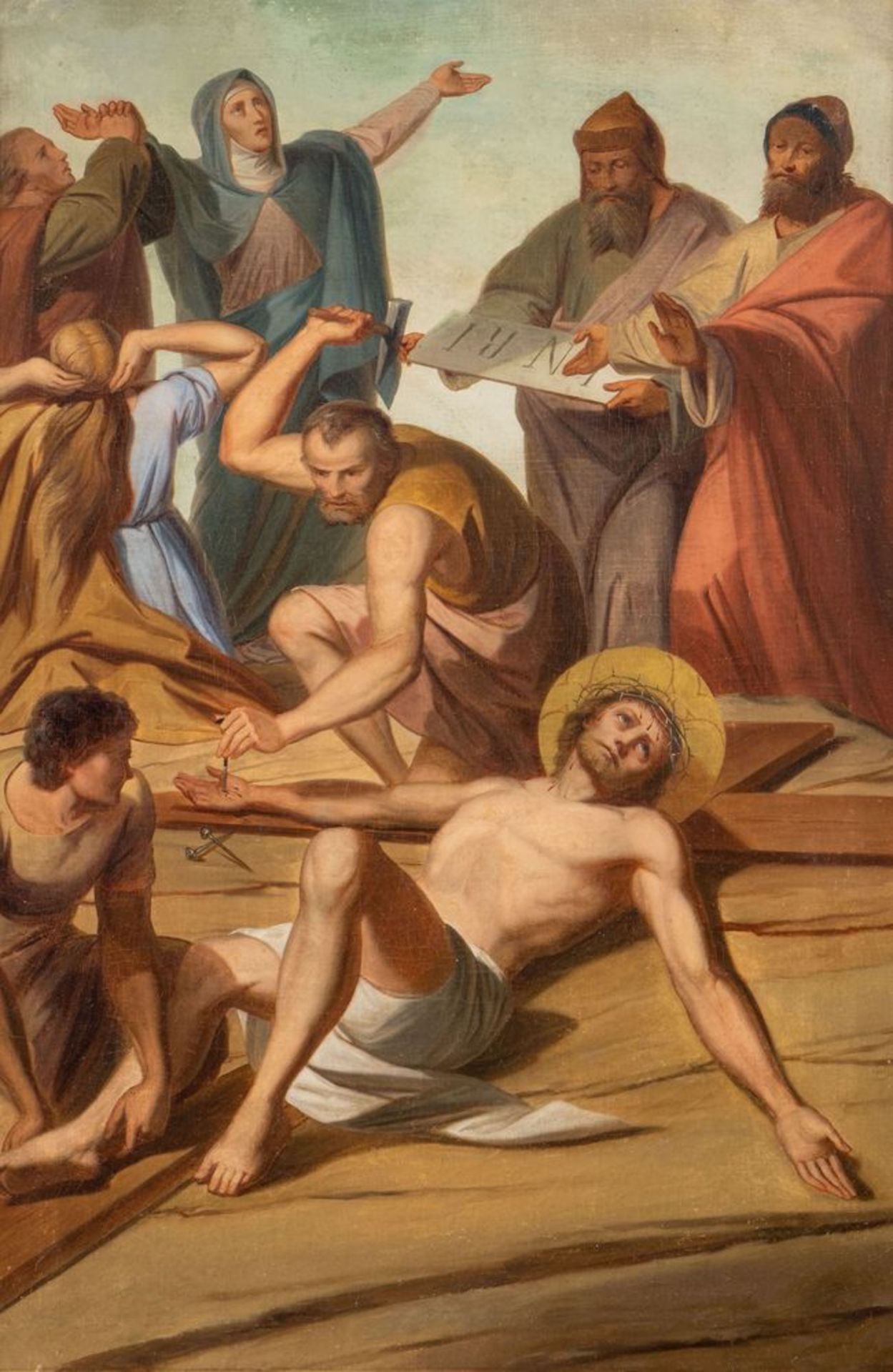 Maestro del XIX secolo. "Via Crucis". Lotto composto da quattordici oli su tela. Cm 97x65. - Bild 24 aus 29