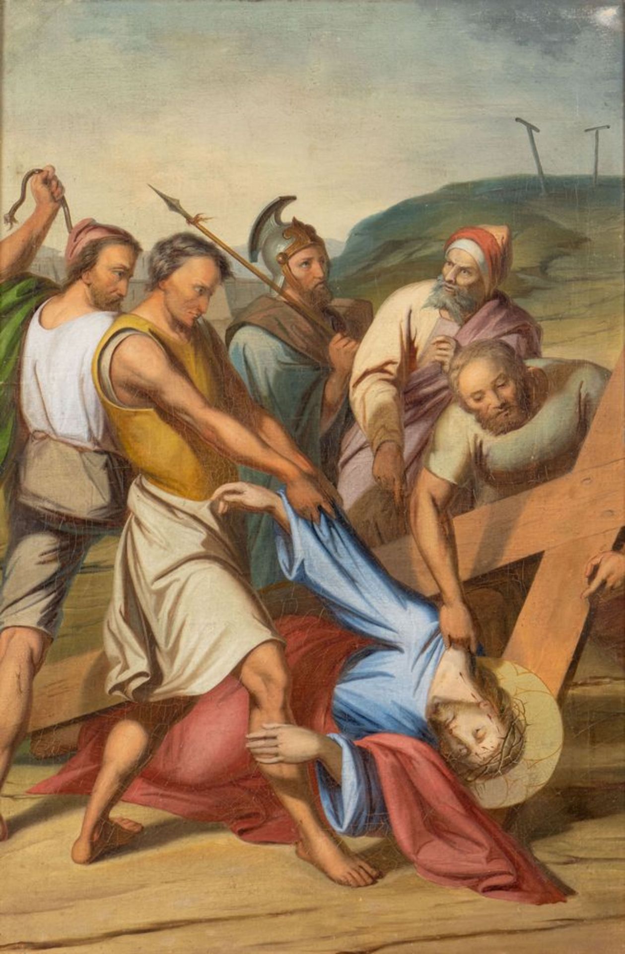 Maestro del XIX secolo. "Via Crucis". Lotto composto da quattordici oli su tela. Cm 97x65. - Bild 18 aus 29