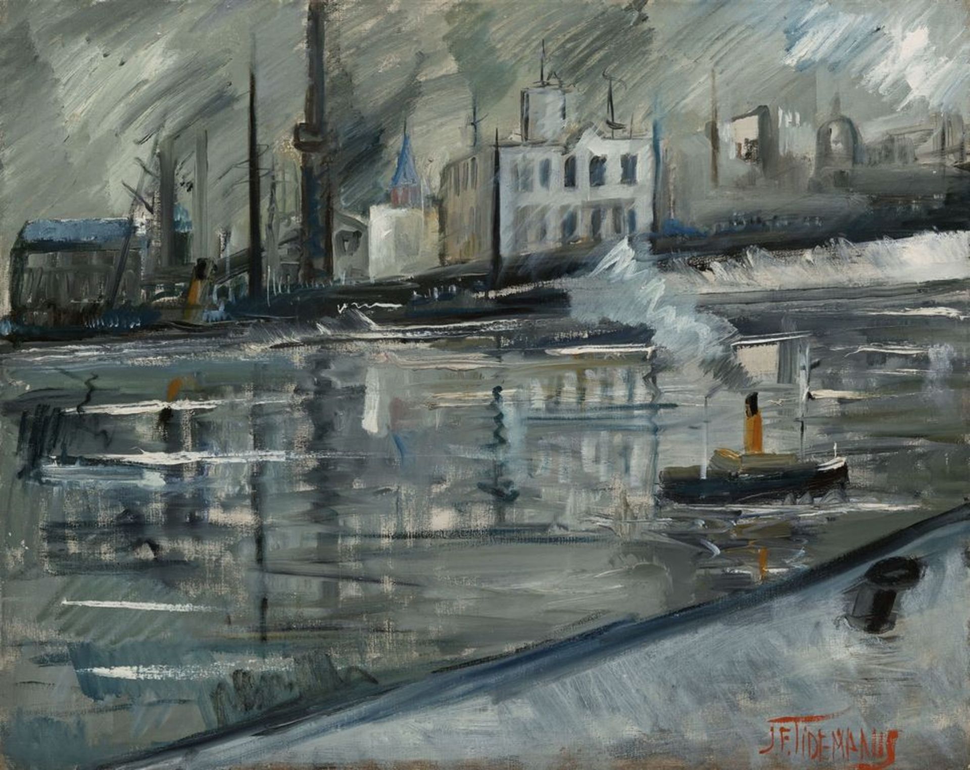 View of the harbour by Janis Ferdinands Tidemanis (1897-1964)