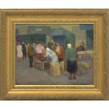 Oil painting of Market by Leo Kokle (1924-1964)