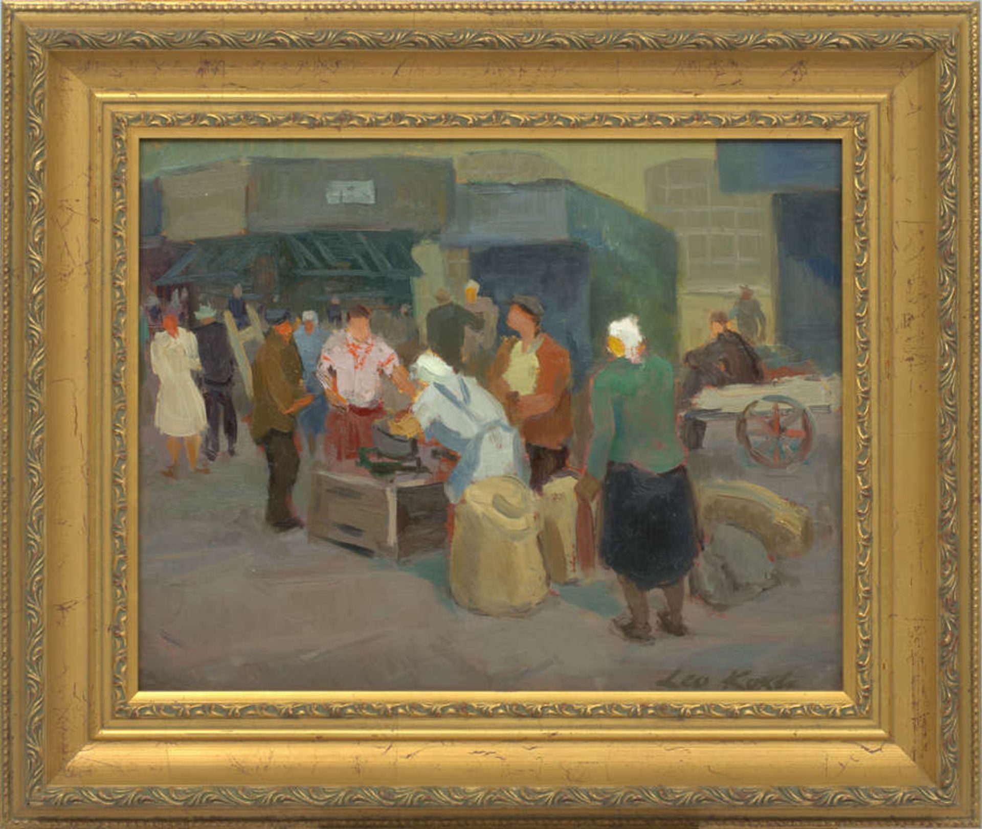 Oil painting of Market by Leo Kokle (1924-1964)