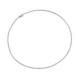 White gold tennis necklace, trimmed with diamonds