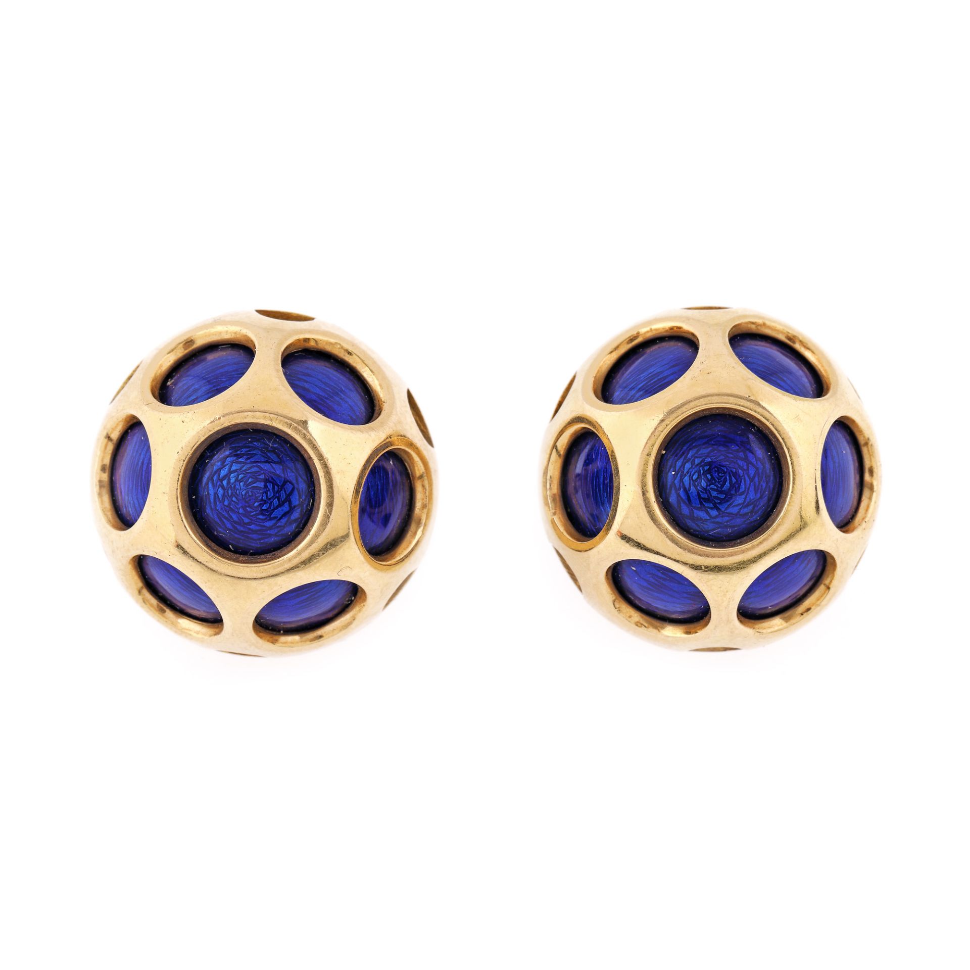 Gold clip-on earrings, decorated with enamel