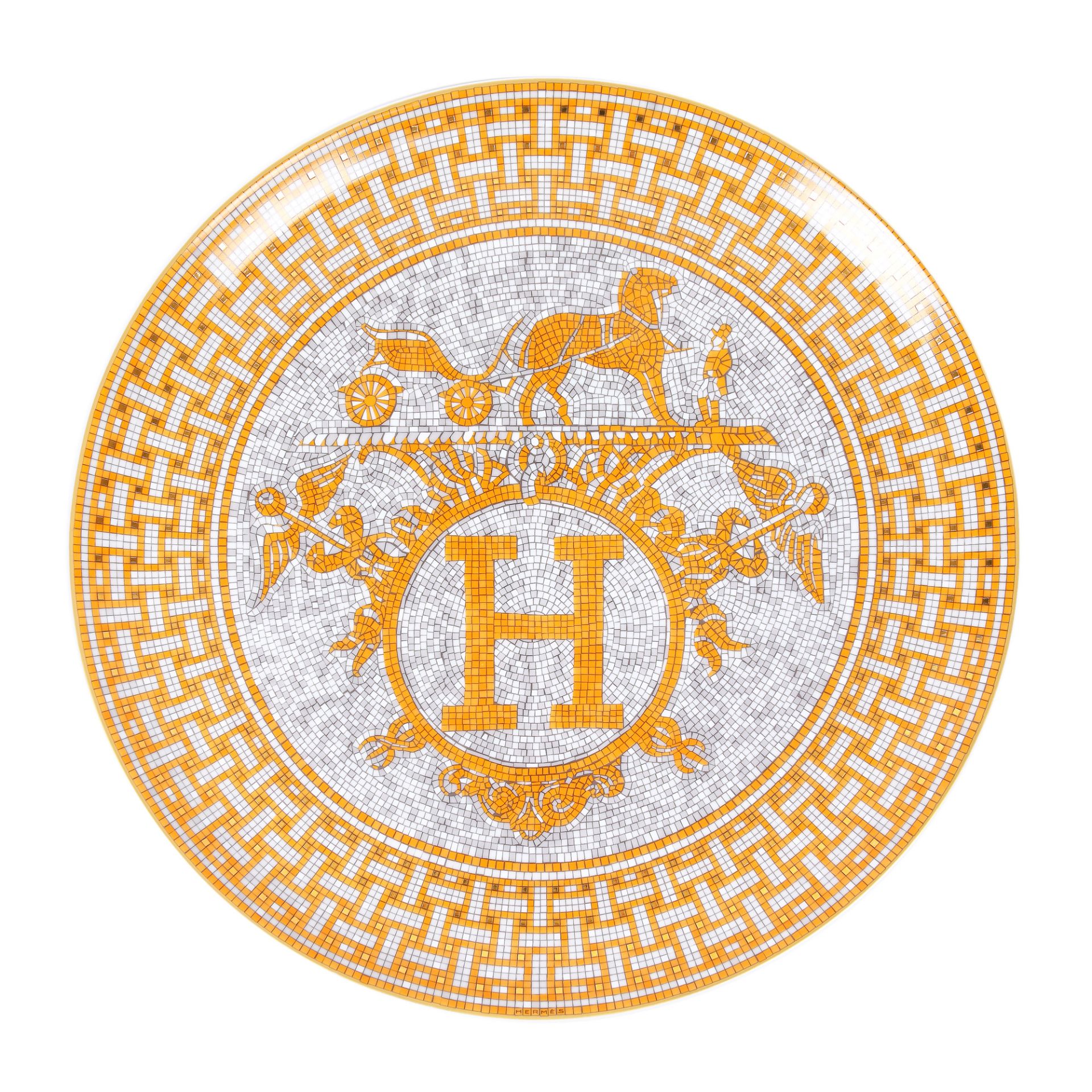 Hermès round plate, porcelain, from the collection "Mosaique au 24", original box