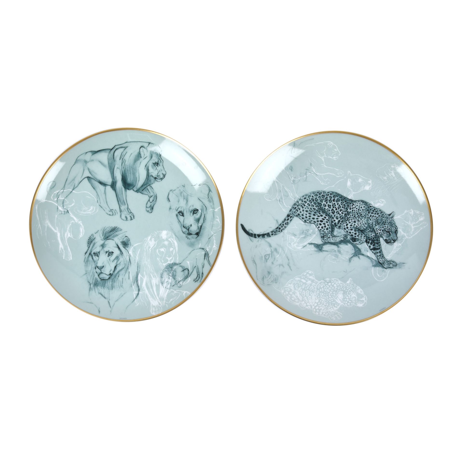 Hermès porcelain set, consisting of two plates, from the collection "Carnets d'Equateur", original b