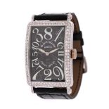 Franck Muller Long Island Crazy Hours wristwatch, white gold, men, adorned with diamonds