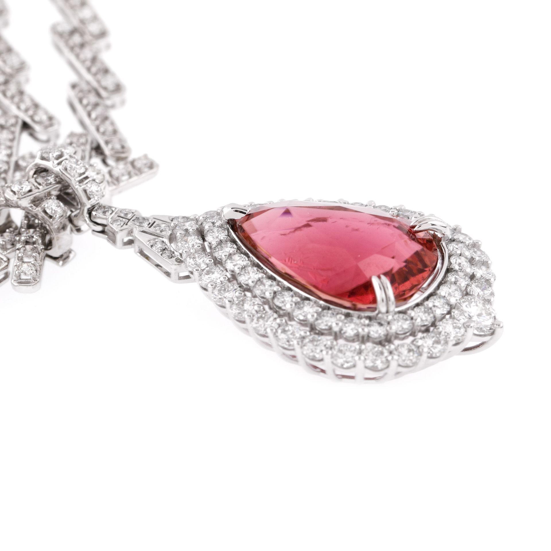 Convertible white gold pendant necklace, five ways to wear, decorated with diamonds and pink tourmal - Image 3 of 4
