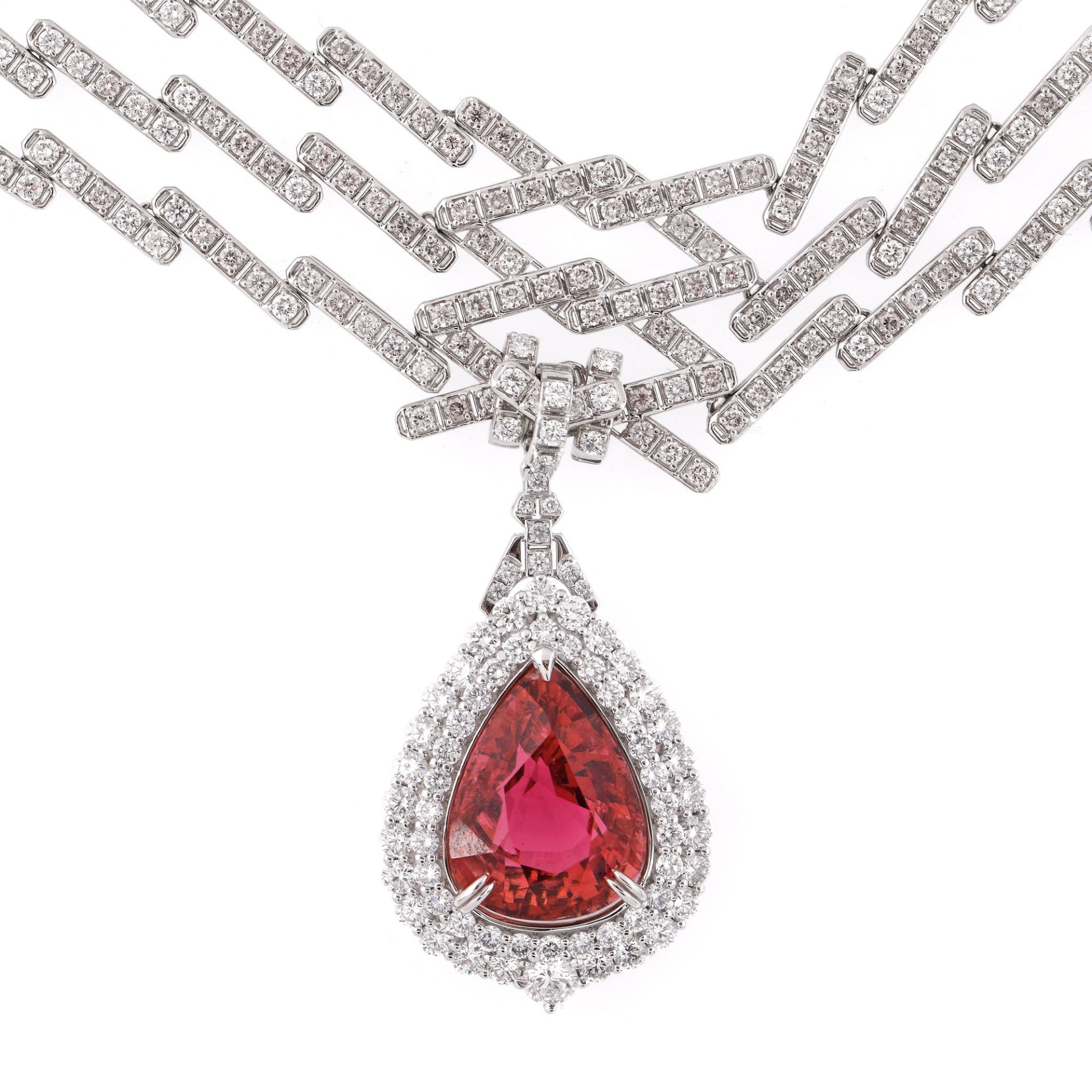 Convertible white gold pendant necklace, five ways to wear, decorated with diamonds and pink tourmal - Image 2 of 4