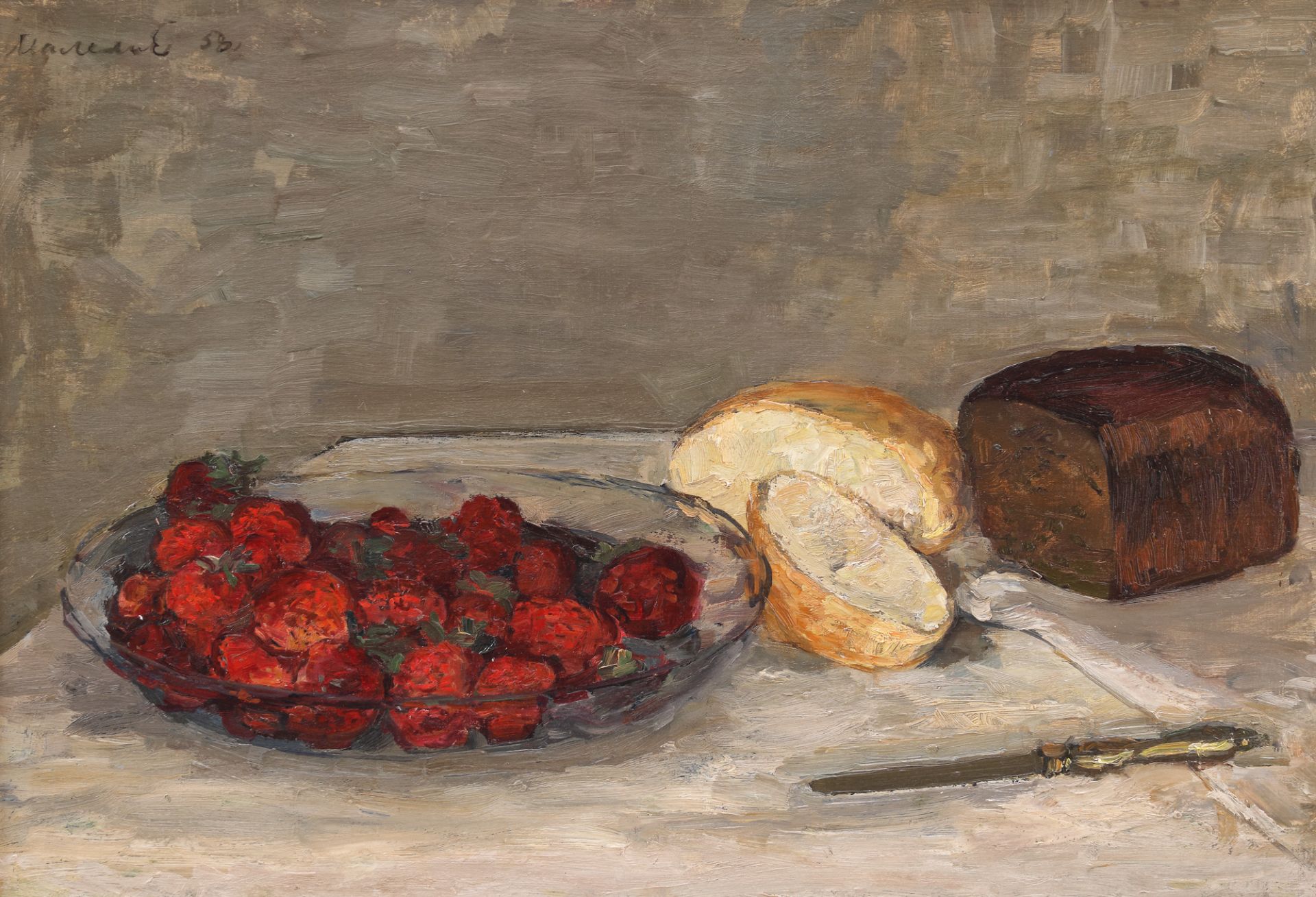 Evgenia Alekseevna Maleina, Still Life with Bread and Plate with Strawberries