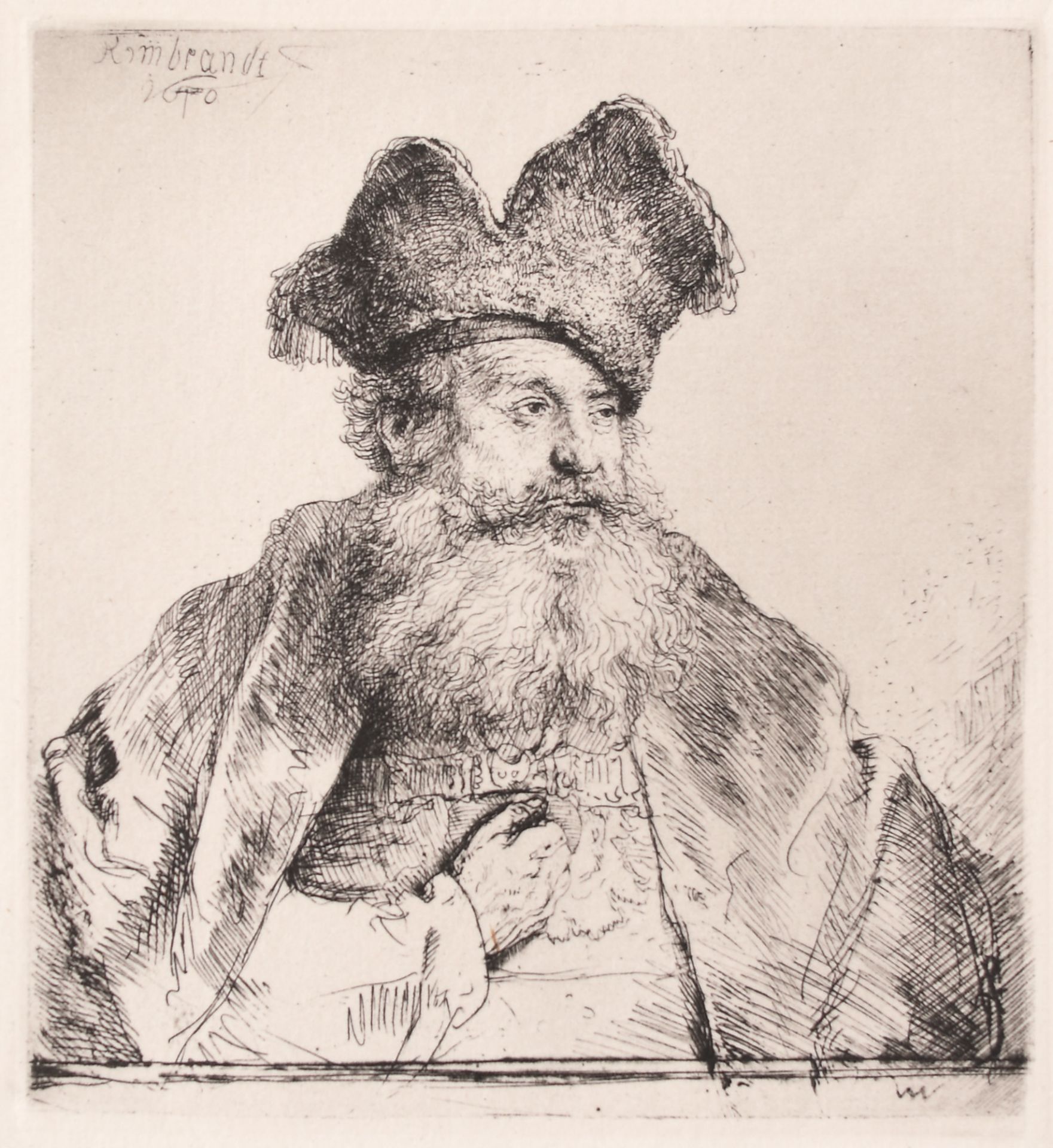 Rembrandt van Rijn, Old Man with a Fur Hat with a Split Upright Edge