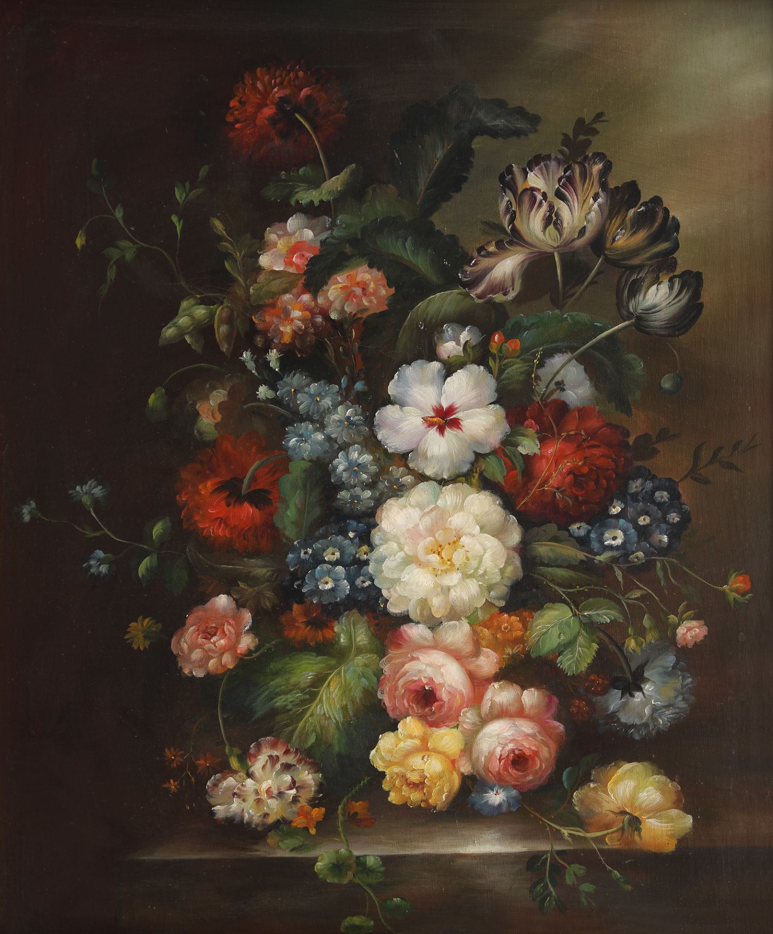 Dutch school, 19th century, Still Life with Tulips, Roses and Cornflowers