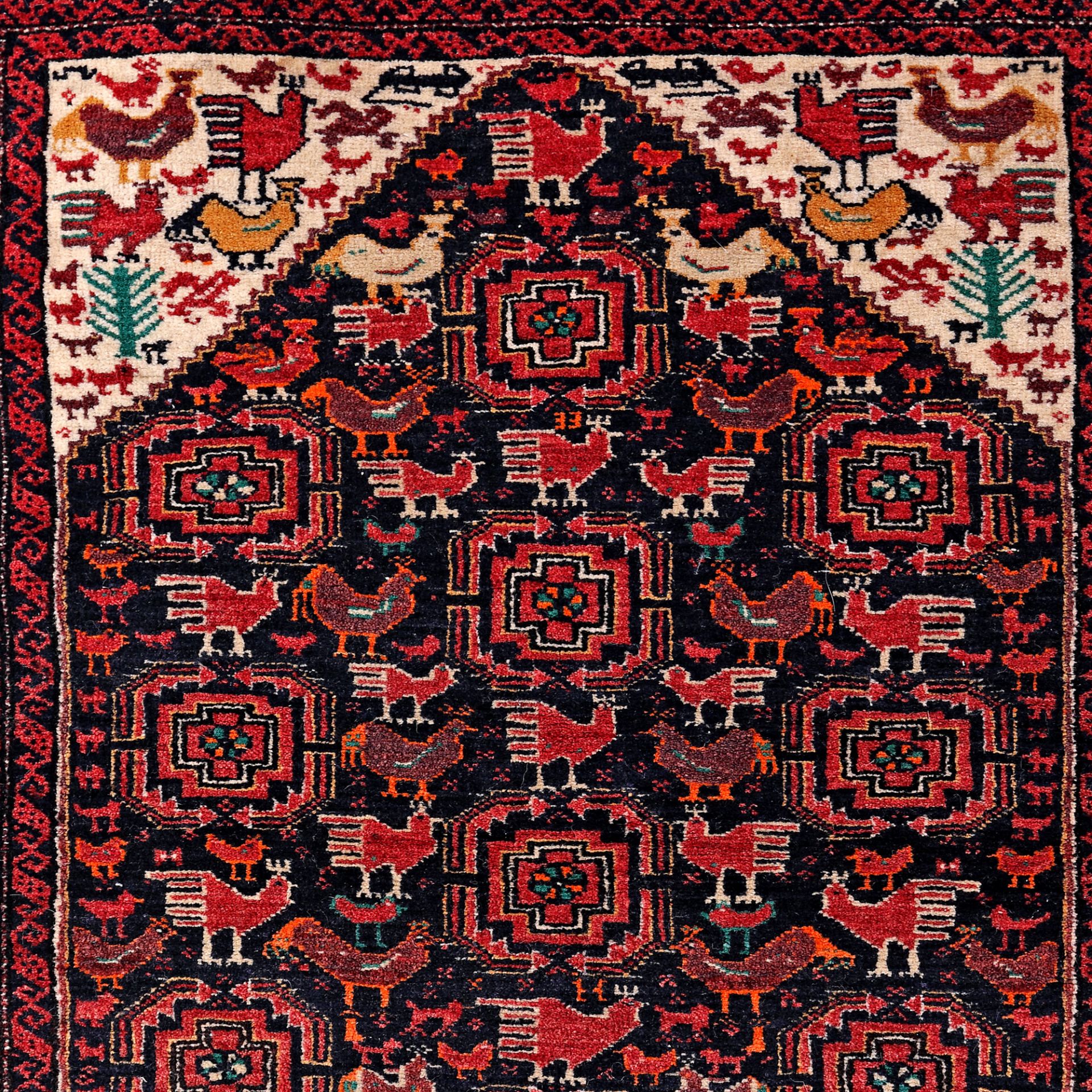Buhara wool rug, decorated with roosters, Turkmenistan, mid-20th century - Bild 2 aus 2