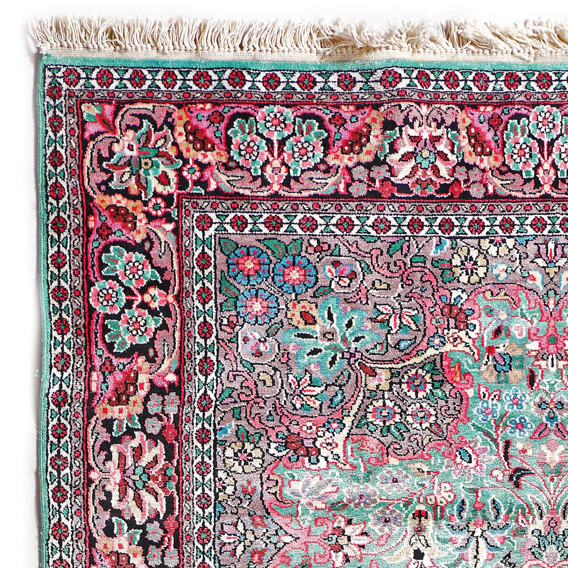 Kashmir rug, silk and cotton, decorated with floral motifs, India - Image 2 of 2