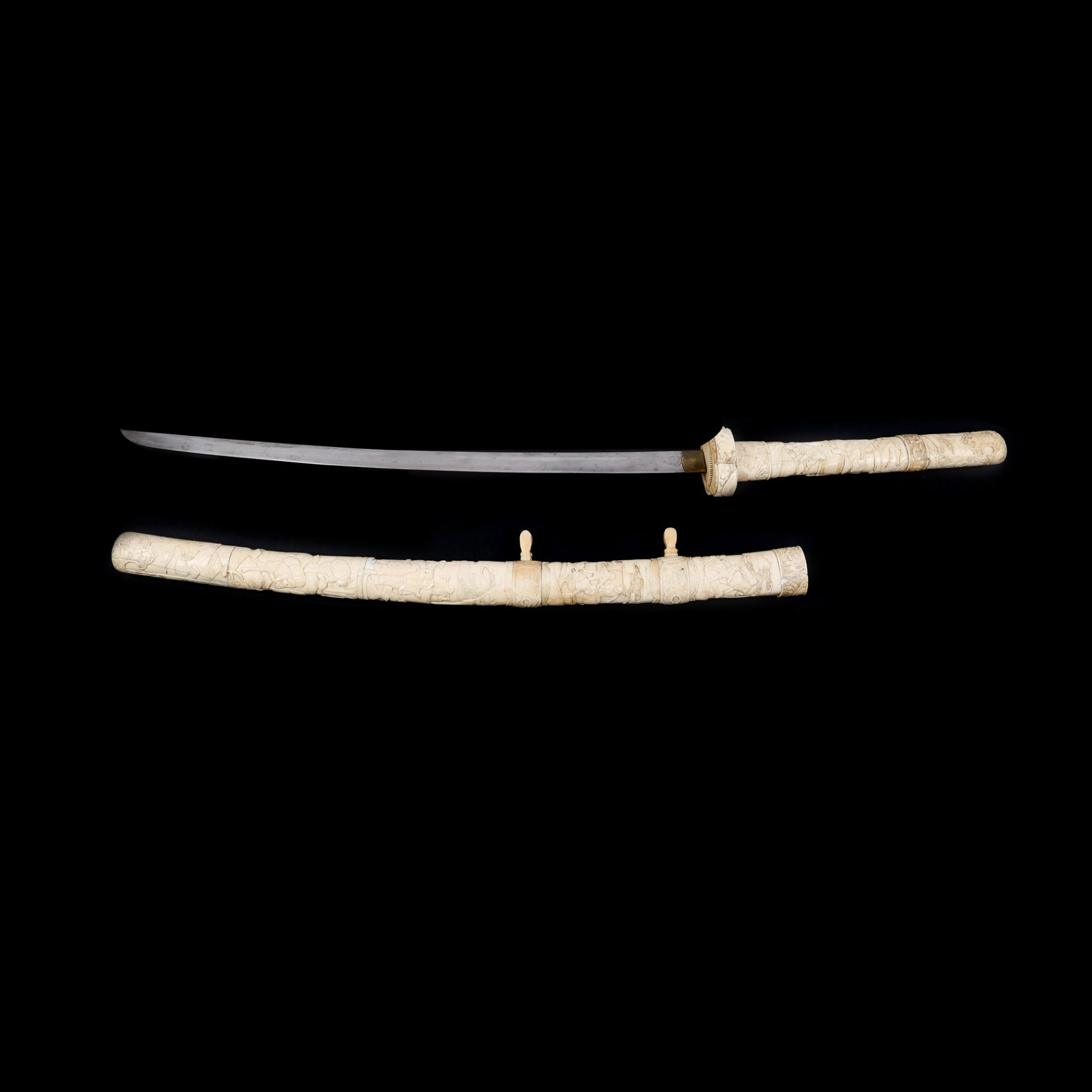 Wakizashi Japanese sword, with sheath and carved bone handle, first half of the 20th century - Bild 2 aus 3